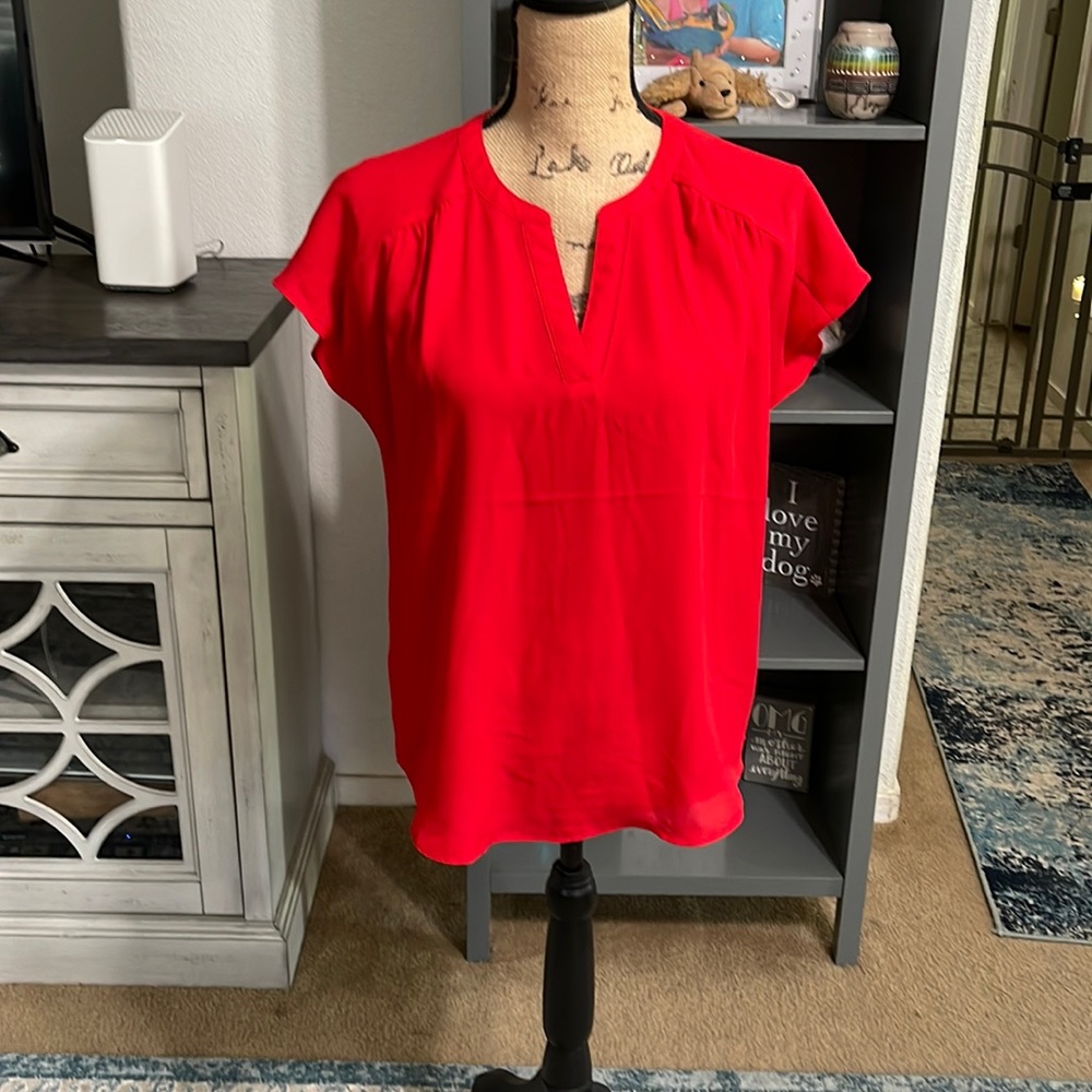 Banana Republic V-Neck Flutter Sleeve Top Red Small